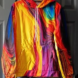 Vibrant Rainbow Abstract Print Hoodie - Multi